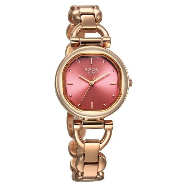 Titan Raga Showstopper Quartz Analog Pink Dial Metal Strap Watch For Women - 95301WM01