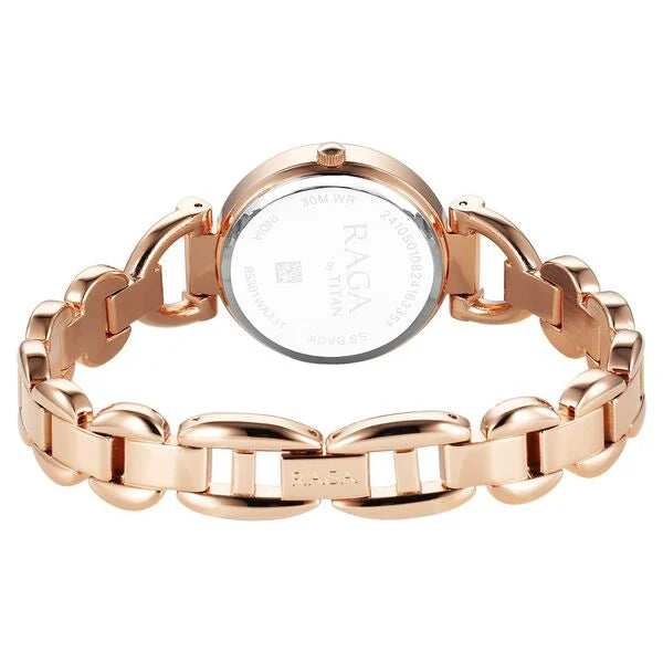 Titan Raga Showstopper Quartz Analog Pink Dial Metal Strap Watch For Women 95301wm01