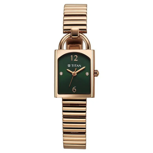Titan Metro Quartz Analog Green Dial Stainless Steel Strap Watch For Women 95303wm01