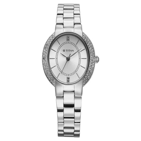 Titan Metro Quartz Analog Silver Dial Stainless Steel Strap Watch For Women 95304sm01