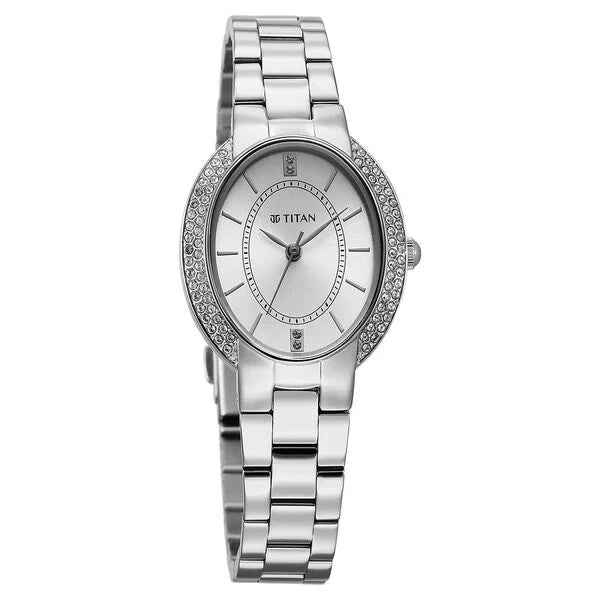 Titan Metro Quartz Analog Silver Dial Stainless Steel Strap Watch For Women 95304sm01