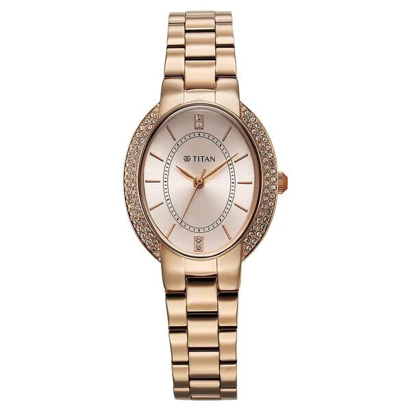 Titan Metro Quartz Analog Rose Gold Dial Stainless Steel Strap Watch For Women 95304wm01