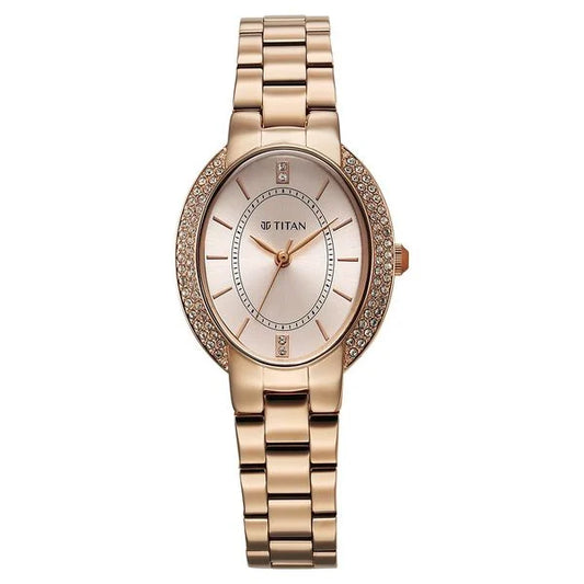 Titan Metro Quartz Analog Rose Gold Dial Stainless Steel Strap Watch For Women 95304wm01