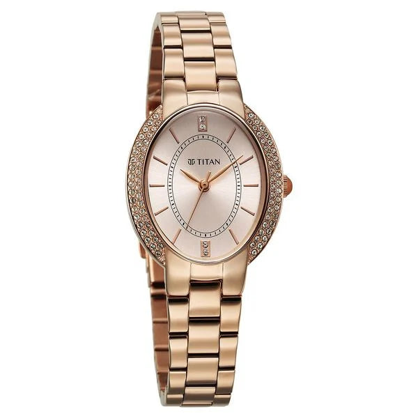Titan Metro Quartz Analog Rose Gold Dial Stainless Steel Strap Watch For Women 95304wm01