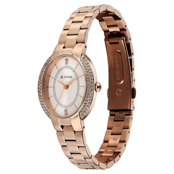 Titan Metro Quartz Analog Rose Gold Dial Stainless Steel Strap Watch For Women 95304wm01