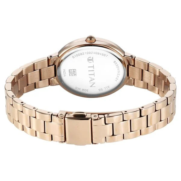 Titan Metro Quartz Analog Rose Gold Dial Stainless Steel Strap Watch For Women 95304wm01