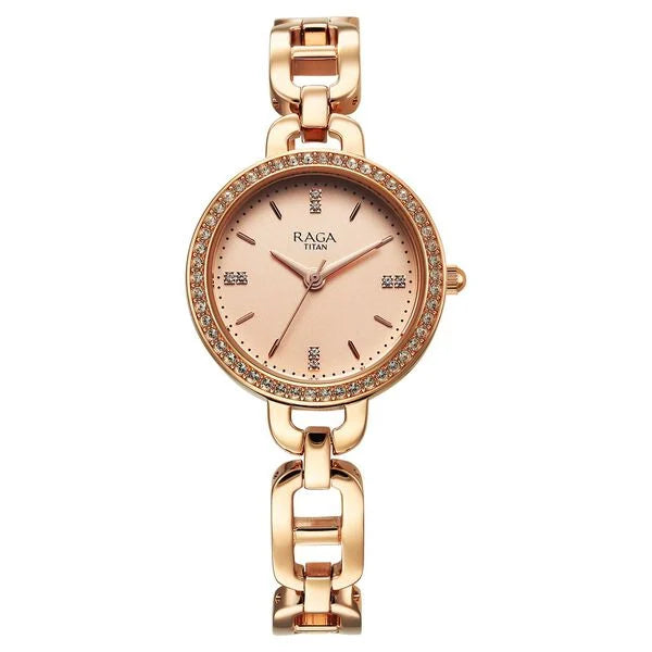 Titan Raga Showstopper Quartz Analog Rose Gold Dial Metal Strap Watch For Women - 95305WM01