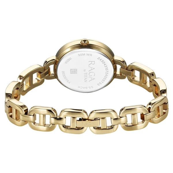 Titan Raga Showstopper Quartz Analog Golden Dial Metal Strap Watch For Women 95305ym01