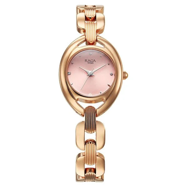 Titan Raga Showstopper Quartz Analog Pink Dial Metal Strap Watch For Women 95306wm01