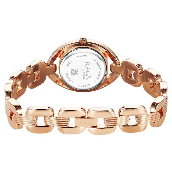 Titan Raga Showstopper Quartz Analog Pink Dial Metal Strap Watch For Women 95306wm01