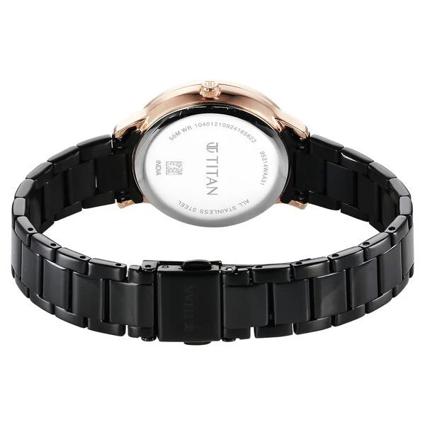 Titan Glamour Quartz Analog Black Dial Black Stainless Steel Strap Watch For Women 95314km01