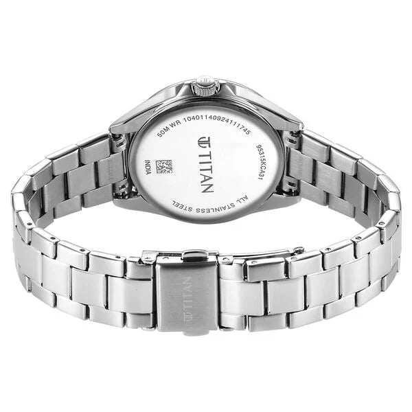 Titan Glamour Quartz Multifunction Black Dial Silver Stainless Steel Strap Watch For Women 95315km01