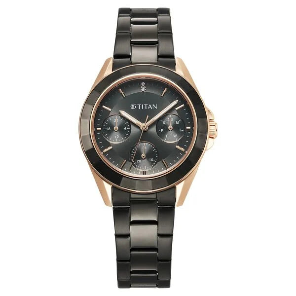 Titan Glamour Quartz Multifunction Grey Dial Grey Stainless Steel Strap Watch For Women 95315km02