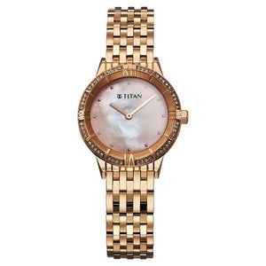 Titan Glamour Quartz Analog Mother Of Pearl Dial Rose Gold Stainless Steel Strap Watch For Women 95316wm01 - KRISHNA WATCH COMPANY