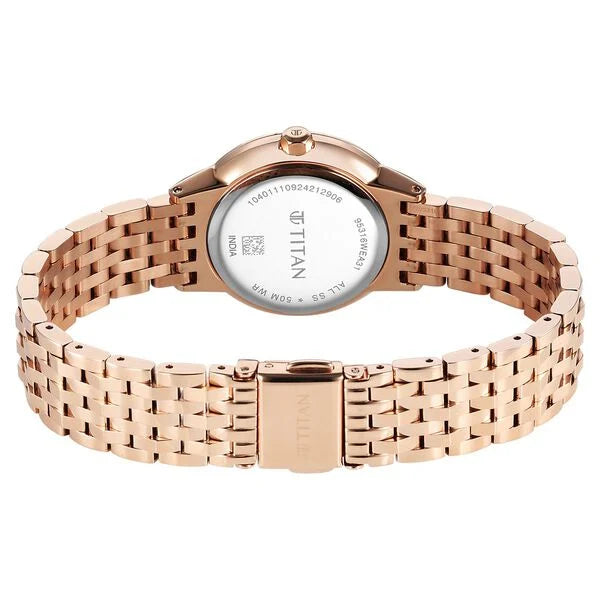 Titan Glamour Quartz Analog Mother Of Pearl Dial Rose Gold Stainless Steel Strap Watch For Women 95316wm01