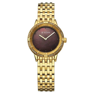 Titan Glamour Quartz Analog Brown Dial Golden Watch For Women - 95316YM01 - KRISHNA WATCH COMPANY