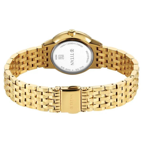 Titan Glamour Quartz Analog Brown Dial Golden Stainless Steel Strap Watch For Women 95316ym01