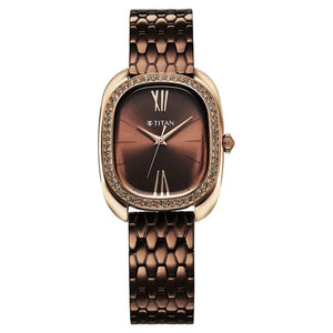 Titan Glamour Quartz Analog Brown Dial Brown Stainless Steel Strap Watch For Women 95317km01 - KRISHNA WATCH COMPANY