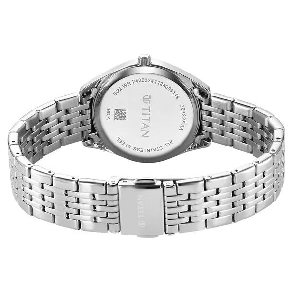 Titan Workmode Quartz Analog Green Dial Stainless Steel Strap Watch For Women 95322sm01
