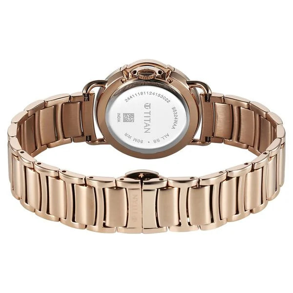 Titan Workmode Quartz Analog Rose Gold Dial Stainless Steel Strap Watch For Women 95324wm01