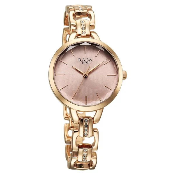 Titan Raga Showstopper Quartz Analog Rose Gold Dial Metal Strap Watch For Women 95352wm01