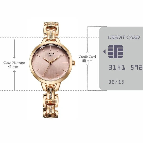 Titan Raga Showstopper Quartz Analog Rose Gold Dial Metal Strap Watch For Women 95352wm01