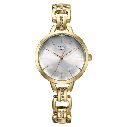 Titan Raga Showstopper Quartz Analog Silver Dial Metal Strap Watch For Women 95352ym01