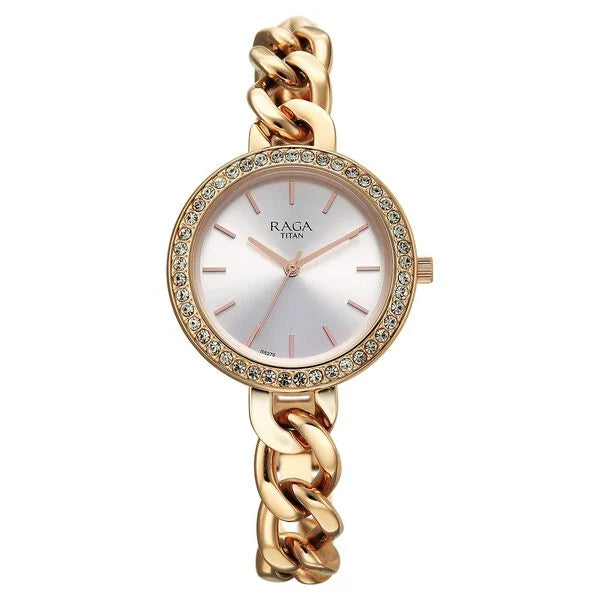 Titan Raga Showstopper Quartz Analog Silver Dial Metal Strap Watch For Women 95361wm01