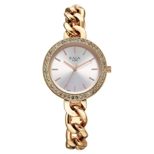 Titan Raga Showstopper Quartz Analog Silver Dial Metal Strap Watch For Women 95361wm01