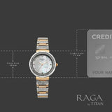 Titan Raga Spotlight Quartz Analog Mother of Pearl Dial Two Toned Metal Strap Watch For Women 95419km01