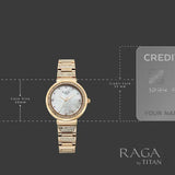 Titan Raga Spotlight Quartz Analog Mother of Pearl Dial Rose Gold Metal Strap Watch For Women 95419wm01