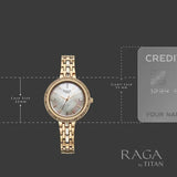 Titan Raga Spotlight Quartz Analog Silver Dial Rose Gold Metal Strap Watch For Women 95424wm01