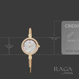 Titan Raga Spotlight Quartz Analog White Dial Rose Gold Metal Strap Watch For Women 95425wm01