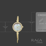Titan Raga Spotlight Quartz Analog White Dial Golden Metal Strap Watch For Women 95425ym01