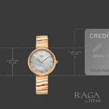 Titan Raga Spotlight Quartz Analog White Dial Rose Gold Metal Strap Watch For Women 95426wm01
