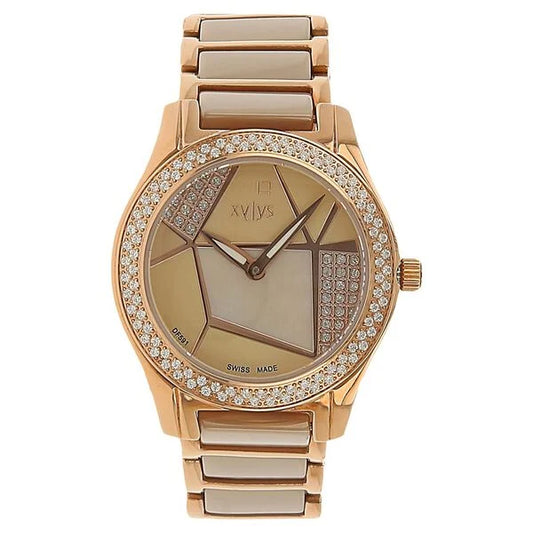 Xylys Shimmer Swiss Analog Steel & Ceramic Mother of Pearl White Dial Watch for Women 9766wd02m