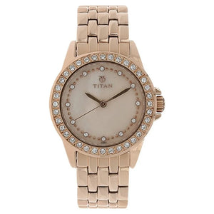 Titan Quartz Analog Champagne Dial Stainless Steel Strap Watch for Women 9798WM01 - KRISHNA WATCH COMPANY