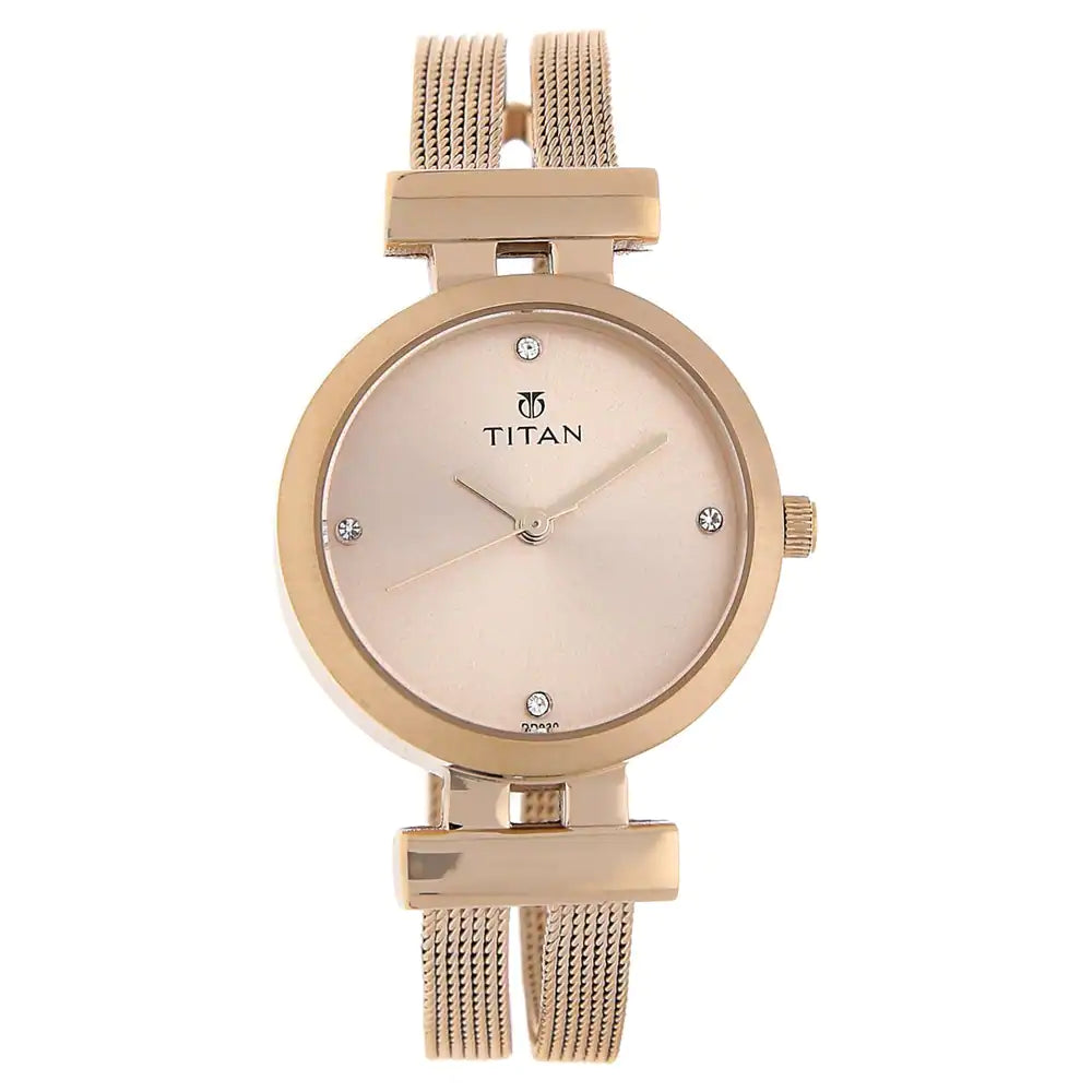 Titan Rose Gold Dial Stainless Steel Strap Watch 9942WM01