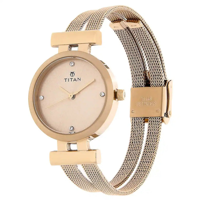 Titan Rose Gold Dial Stainless Steel Strap Watch - 9942WM01 - KRISHNA WATCH COMPANY