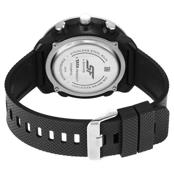SF Zest Quartz Analog Digital Dial Black Polyurethane Strap Watch For Men 77131pp02w