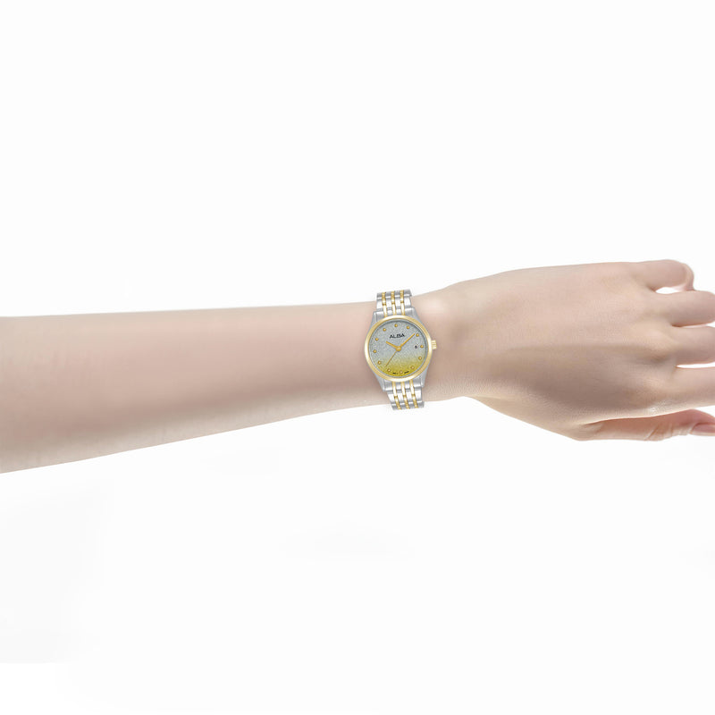 Alba Women Silver & Gold Gradient Shimmer Dial Watch AH7EY6X1 - KRISHNA WATCH COMPANY