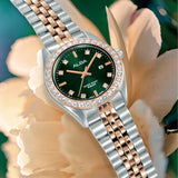 Alba Crystal Bezel With Green Dial Women's Quartz Watch AH7FD6X1