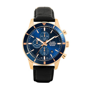Alba Blue Patterned Dial Chronograph In Leather Strap - AM3960X1 - KRISHNA WATCH COMPANY