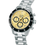 ALBA Champagne Gold Sunray Dial With Black Tachymeter Bezel Chronograph Watch AT3L21X1