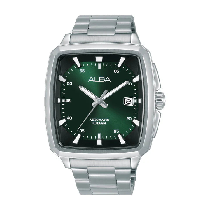 ALBA Unique Rectangular Green & Black Radiation Dial Automatic Watch AU4037X1