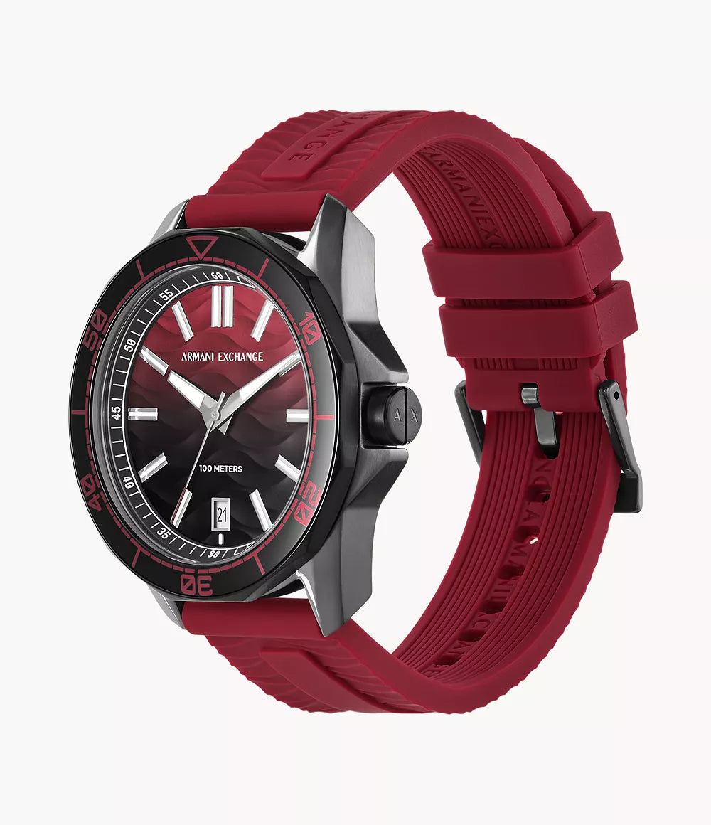 Armani Exchange Three-Hand Date Red Silicone Watch AX1953 - KRISHNA WATCH COMPANY
