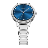 Noise Diva Araya Smartwatch for Women with AMOLED Display (850 Nits), 60 Precision-Set Crystals, Cycle Tracking, Skin Temperature, SOS with Live Location, 100+ Watch Faces - Frost Silver Ceramic