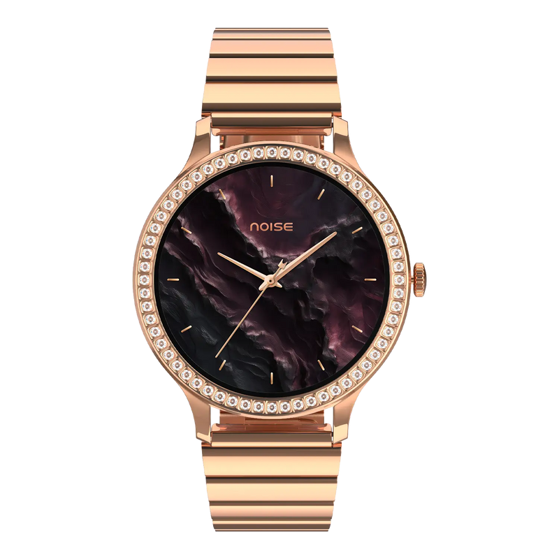 Noise Diva Araya Smartwatch for Women with AMOLED Display (850 Nits), 60 Precision-Set Crystals, Cycle Tracking, Skin Temperature, SOS with Live Location, 100+ Watch Faces - Iconic Rose Gold