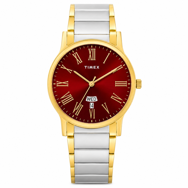 Timex Men's Day & Date Red Dail, Two-Tone Watch – TW000R471