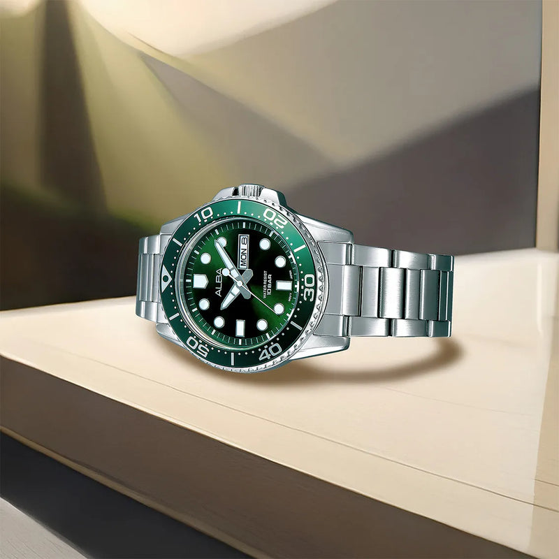 Alba Active Men Green Dial Stainless Steel Strap AV3595X1 - KRISHNA WATCH COMPANY